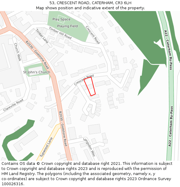 53, CRESCENT ROAD, CATERHAM, CR3 6LH: Location map and indicative extent of plot