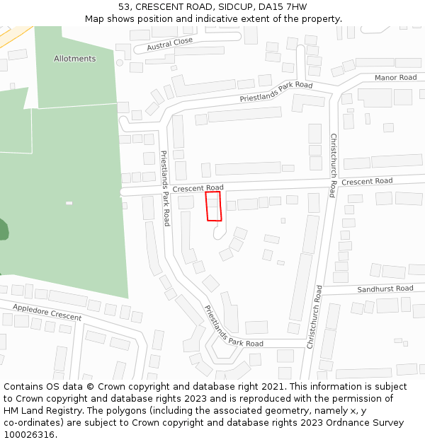 53, CRESCENT ROAD, SIDCUP, DA15 7HW: Location map and indicative extent of plot
