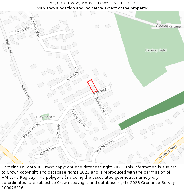 53, CROFT WAY, MARKET DRAYTON, TF9 3UB: Location map and indicative extent of plot