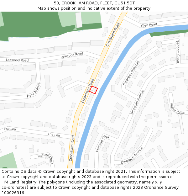 53, CROOKHAM ROAD, FLEET, GU51 5DT: Location map and indicative extent of plot