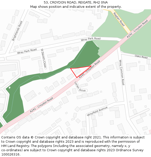 53, CROYDON ROAD, REIGATE, RH2 0NA: Location map and indicative extent of plot