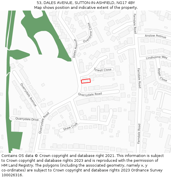 53, DALES AVENUE, SUTTON-IN-ASHFIELD, NG17 4BY: Location map and indicative extent of plot