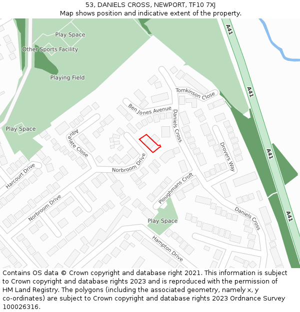 53, DANIELS CROSS, NEWPORT, TF10 7XJ: Location map and indicative extent of plot