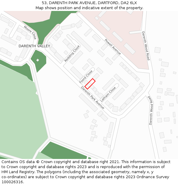 53, DARENTH PARK AVENUE, DARTFORD, DA2 6LX: Location map and indicative extent of plot