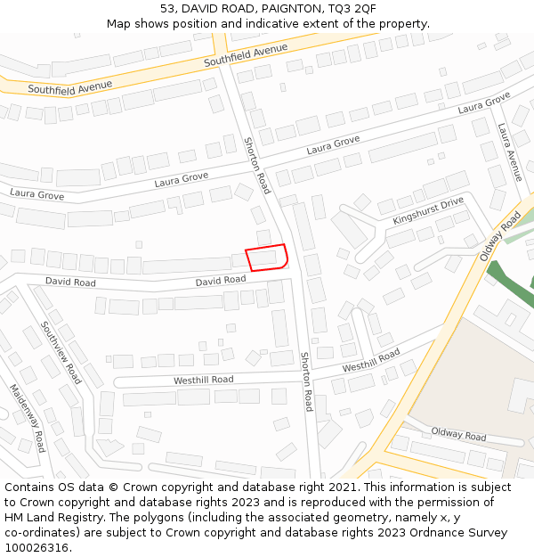 53, DAVID ROAD, PAIGNTON, TQ3 2QF: Location map and indicative extent of plot