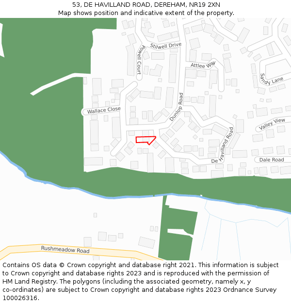 53, DE HAVILLAND ROAD, DEREHAM, NR19 2XN: Location map and indicative extent of plot
