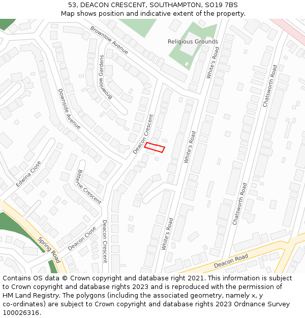 53, DEACON CRESCENT, SOUTHAMPTON, SO19 7BS: Location map and indicative extent of plot