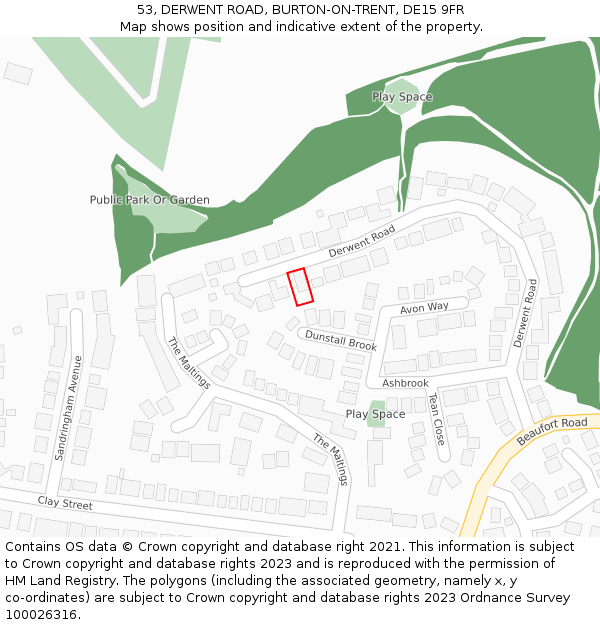 53, DERWENT ROAD, BURTON-ON-TRENT, DE15 9FR: Location map and indicative extent of plot