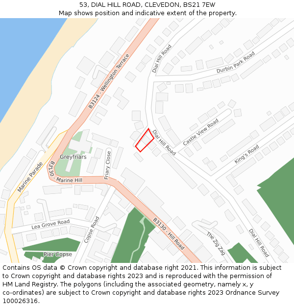 53, DIAL HILL ROAD, CLEVEDON, BS21 7EW: Location map and indicative extent of plot