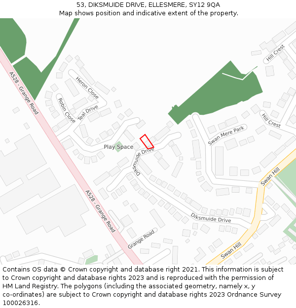 53, DIKSMUIDE DRIVE, ELLESMERE, SY12 9QA: Location map and indicative extent of plot