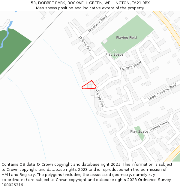 53, DOBREE PARK, ROCKWELL GREEN, WELLINGTON, TA21 9RX: Location map and indicative extent of plot