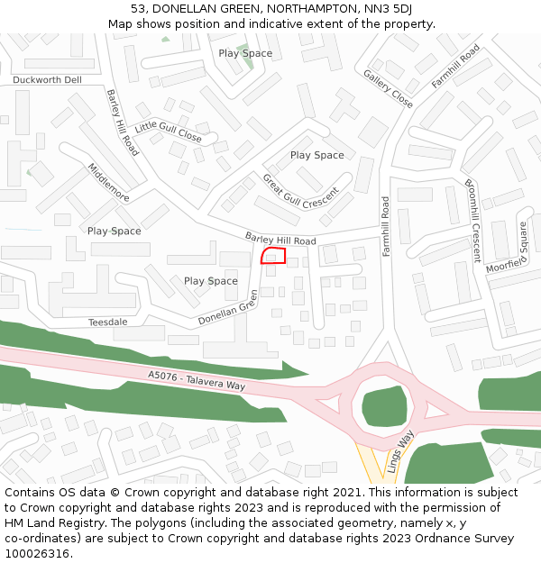 53, DONELLAN GREEN, NORTHAMPTON, NN3 5DJ: Location map and indicative extent of plot