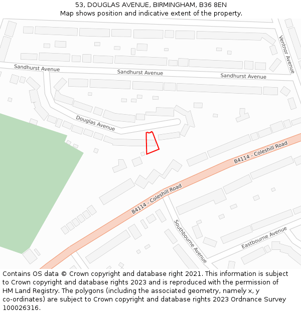 53, DOUGLAS AVENUE, BIRMINGHAM, B36 8EN: Location map and indicative extent of plot