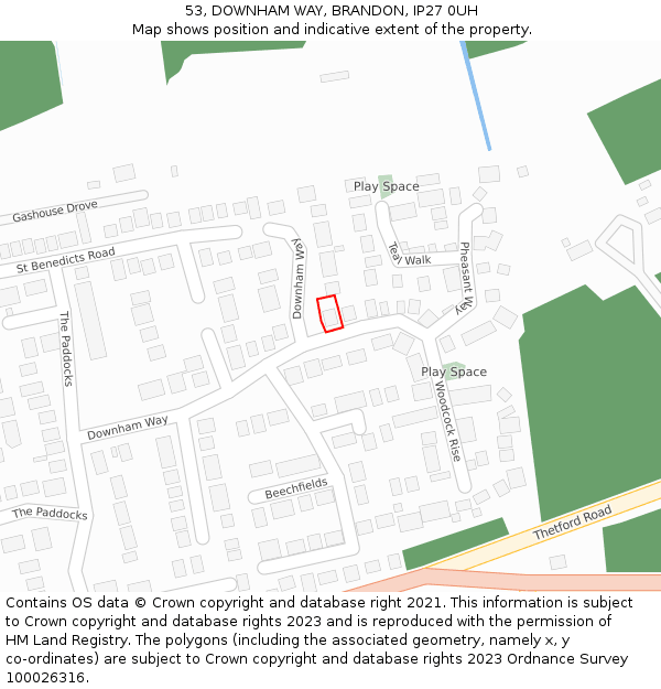 53, DOWNHAM WAY, BRANDON, IP27 0UH: Location map and indicative extent of plot
