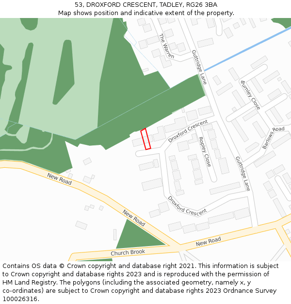 53, DROXFORD CRESCENT, TADLEY, RG26 3BA: Location map and indicative extent of plot