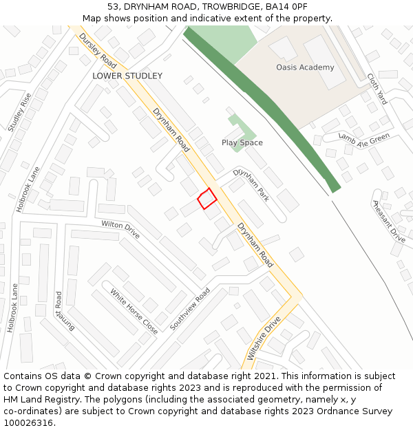 53, DRYNHAM ROAD, TROWBRIDGE, BA14 0PF: Location map and indicative extent of plot