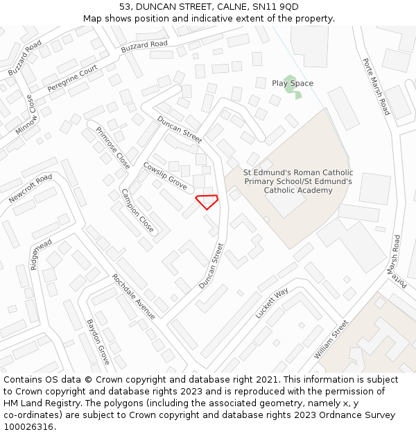 53, DUNCAN STREET, CALNE, SN11 9QD: Location map and indicative extent of plot