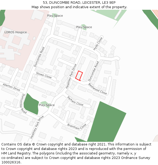 53, DUNCOMBE ROAD, LEICESTER, LE3 9EP: Location map and indicative extent of plot