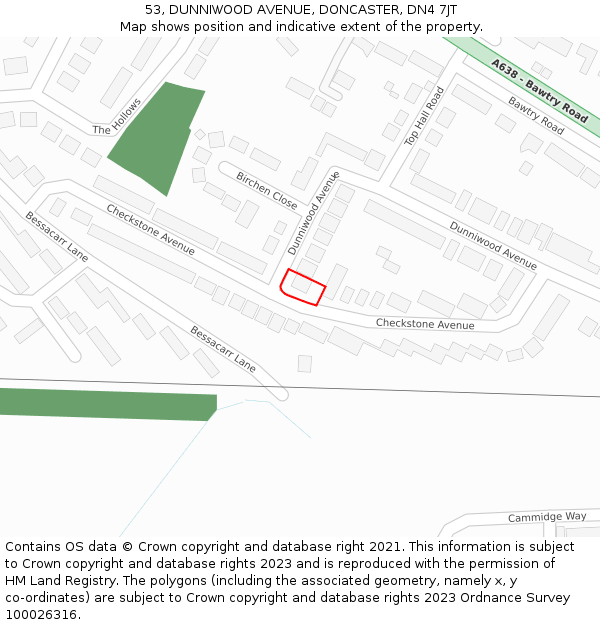 53, DUNNIWOOD AVENUE, DONCASTER, DN4 7JT: Location map and indicative extent of plot