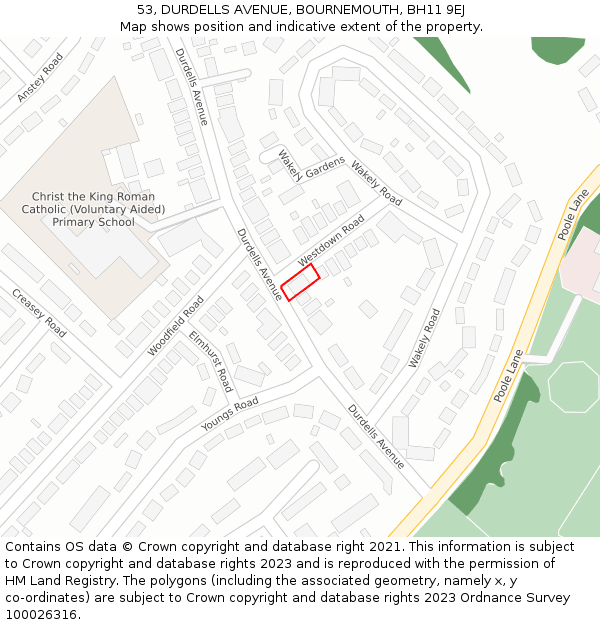 53, DURDELLS AVENUE, BOURNEMOUTH, BH11 9EJ: Location map and indicative extent of plot
