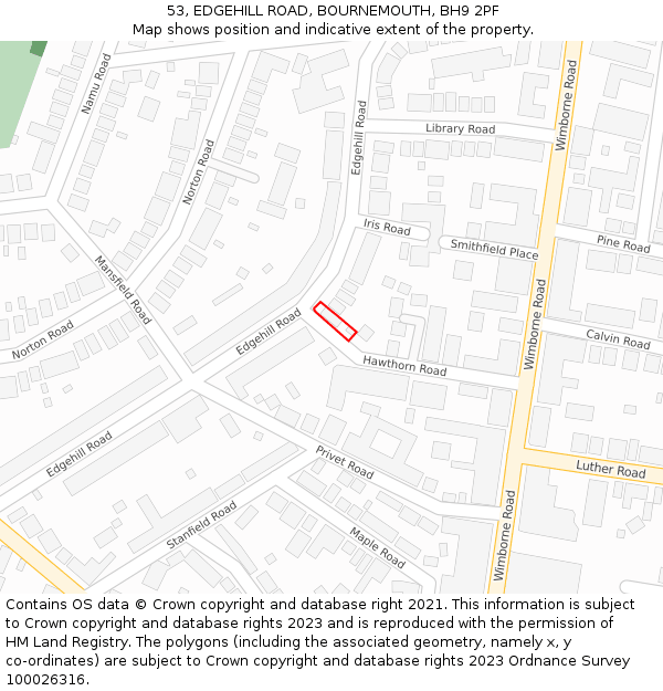 53, EDGEHILL ROAD, BOURNEMOUTH, BH9 2PF: Location map and indicative extent of plot