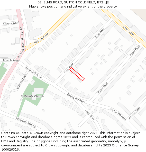 53, ELMS ROAD, SUTTON COLDFIELD, B72 1JE: Location map and indicative extent of plot