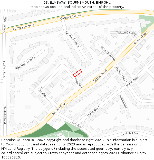 53, ELMSWAY, BOURNEMOUTH, BH6 3HU: Location map and indicative extent of plot