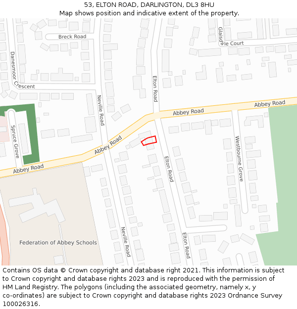 53, ELTON ROAD, DARLINGTON, DL3 8HU: Location map and indicative extent of plot