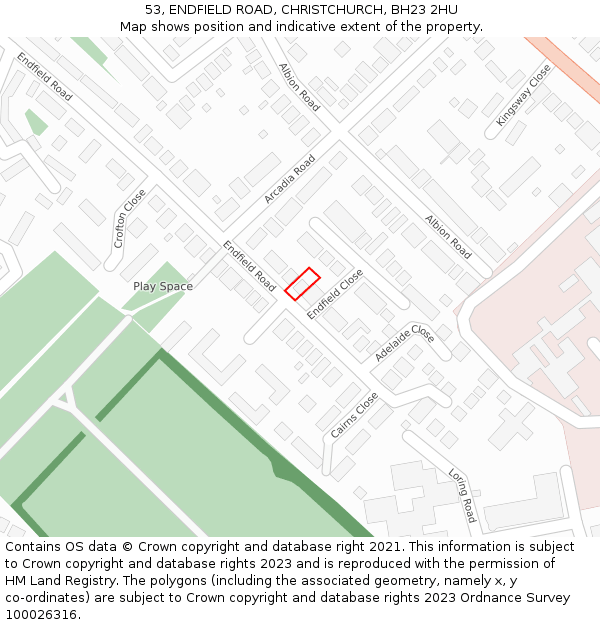 53, ENDFIELD ROAD, CHRISTCHURCH, BH23 2HU: Location map and indicative extent of plot