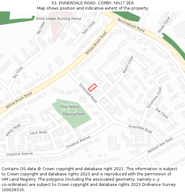53, ENNERDALE ROAD, CORBY, NN17 2EA: Location map and indicative extent of plot