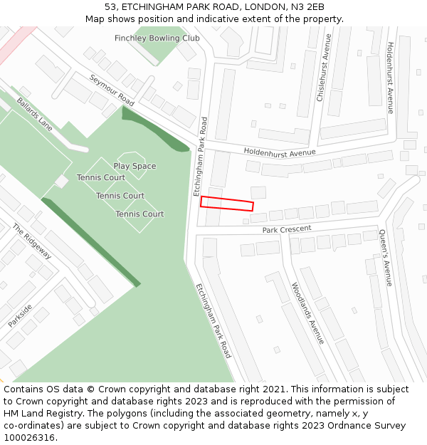 53, ETCHINGHAM PARK ROAD, LONDON, N3 2EB: Location map and indicative extent of plot