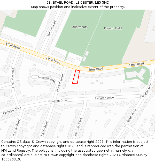 53, ETHEL ROAD, LEICESTER, LE5 5ND: Location map and indicative extent of plot
