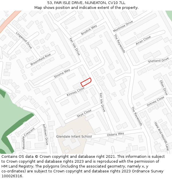 53, FAIR ISLE DRIVE, NUNEATON, CV10 7LL: Location map and indicative extent of plot
