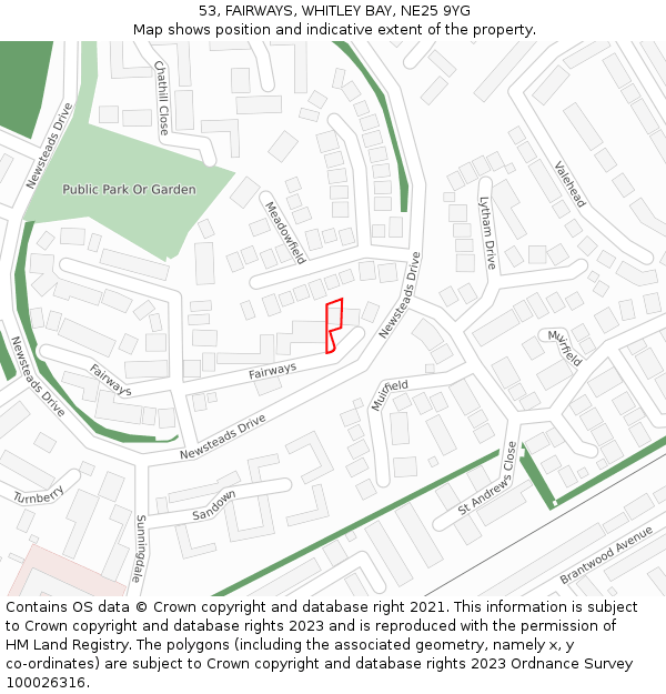 53, FAIRWAYS, WHITLEY BAY, NE25 9YG: Location map and indicative extent of plot