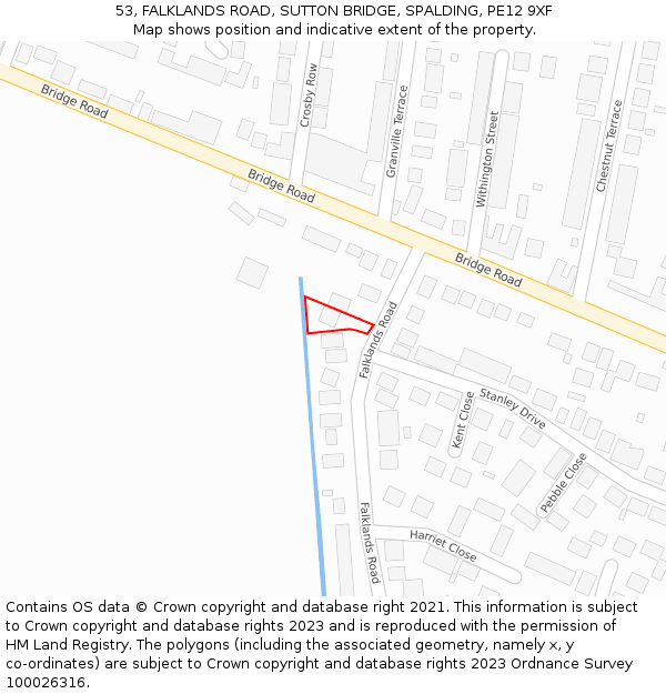 53, FALKLANDS ROAD, SUTTON BRIDGE, SPALDING, PE12 9XF: Location map and indicative extent of plot