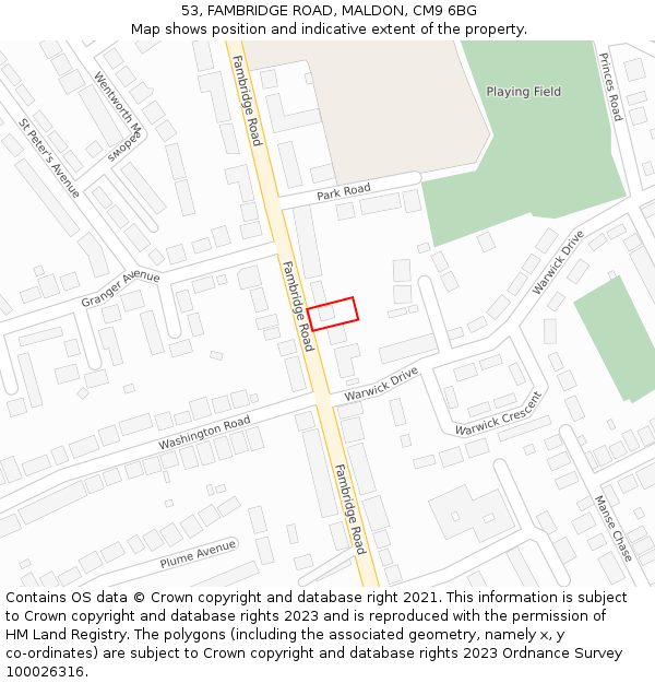 53, FAMBRIDGE ROAD, MALDON, CM9 6BG: Location map and indicative extent of plot