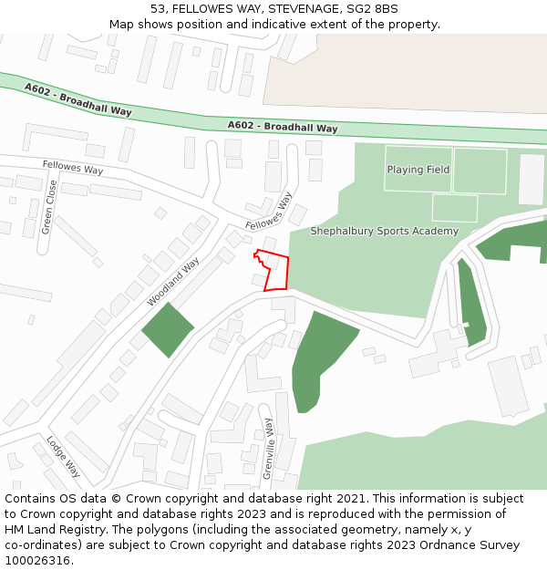 53, FELLOWES WAY, STEVENAGE, SG2 8BS: Location map and indicative extent of plot