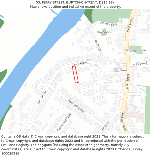 53, FERRY STREET, BURTON-ON-TRENT, DE15 9EY: Location map and indicative extent of plot