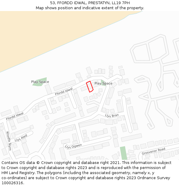 53, FFORDD IDWAL, PRESTATYN, LL19 7PH: Location map and indicative extent of plot