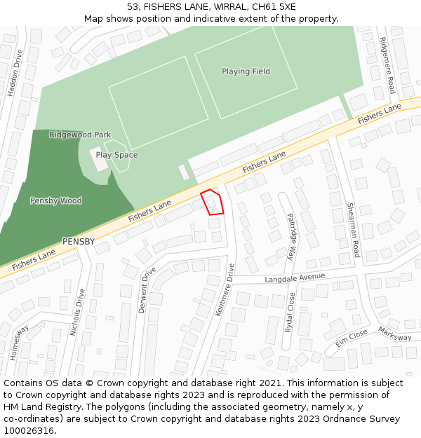 53, FISHERS LANE, WIRRAL, CH61 5XE: Location map and indicative extent of plot