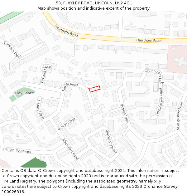 53, FLAXLEY ROAD, LINCOLN, LN2 4GL: Location map and indicative extent of plot