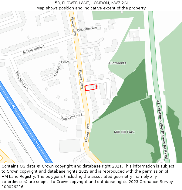 53, FLOWER LANE, LONDON, NW7 2JN: Location map and indicative extent of plot