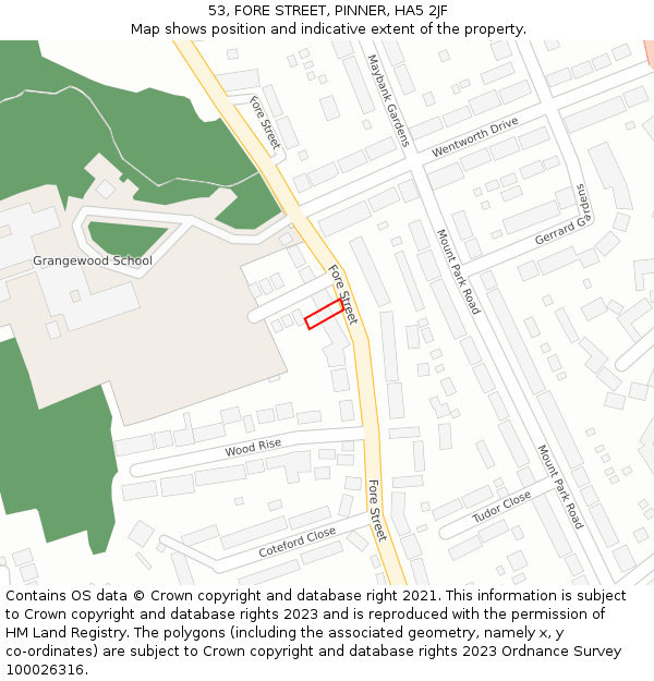 53, FORE STREET, PINNER, HA5 2JF: Location map and indicative extent of plot