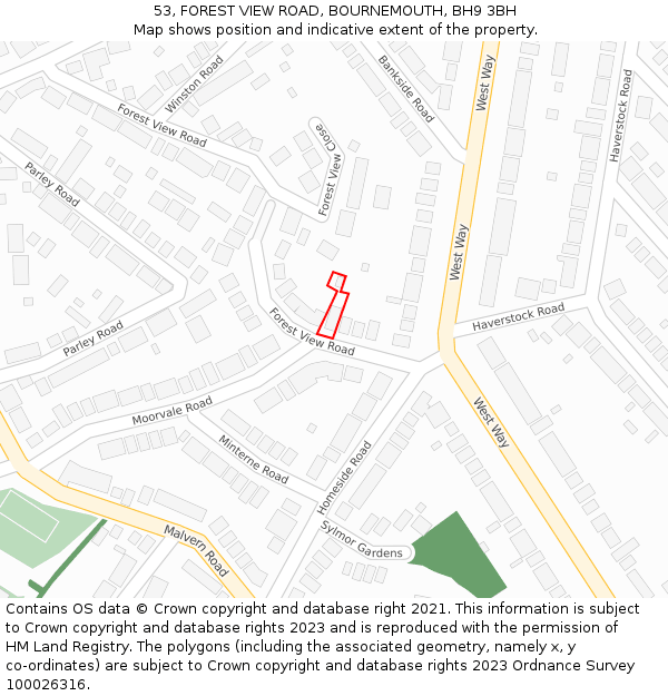 53, FOREST VIEW ROAD, BOURNEMOUTH, BH9 3BH: Location map and indicative extent of plot