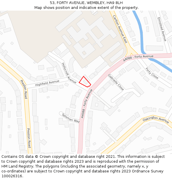 53, FORTY AVENUE, WEMBLEY, HA9 8LH: Location map and indicative extent of plot