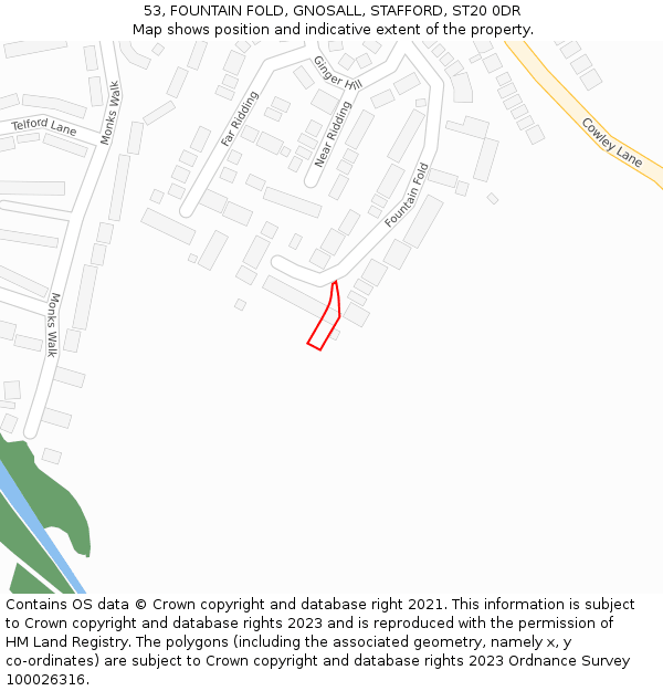 53, FOUNTAIN FOLD, GNOSALL, STAFFORD, ST20 0DR: Location map and indicative extent of plot