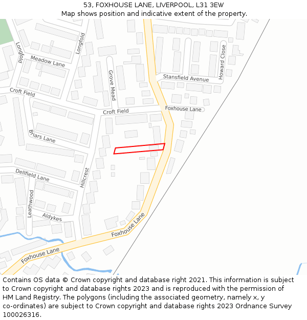 53, FOXHOUSE LANE, LIVERPOOL, L31 3EW: Location map and indicative extent of plot