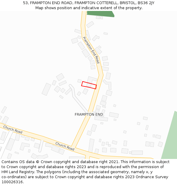 53, FRAMPTON END ROAD, FRAMPTON COTTERELL, BRISTOL, BS36 2JY: Location map and indicative extent of plot