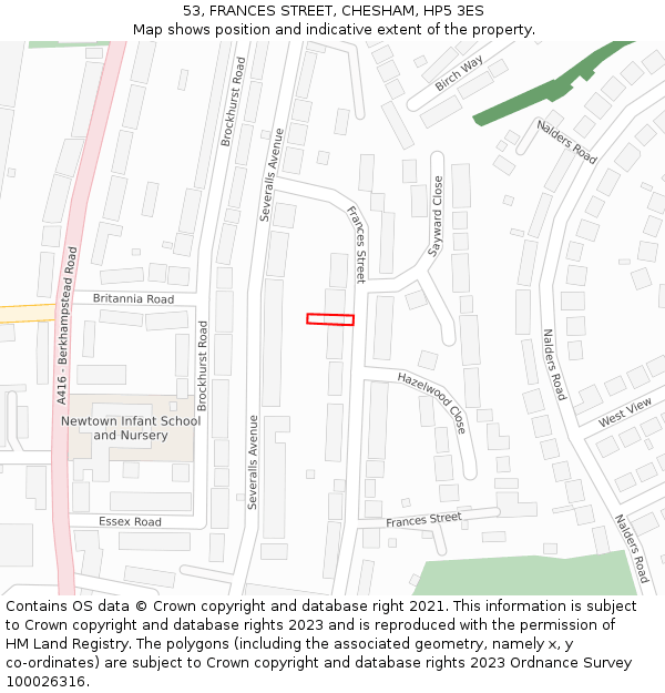 53, FRANCES STREET, CHESHAM, HP5 3ES: Location map and indicative extent of plot