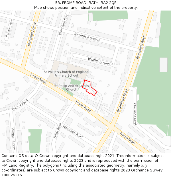53, FROME ROAD, BATH, BA2 2QF: Location map and indicative extent of plot